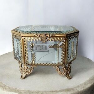 Nicole Miller glass filigree gold antique style jewelry box